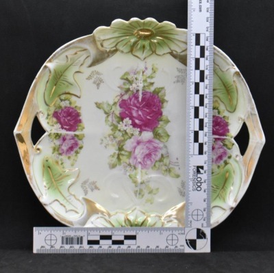 Mrkd. Germany 10.25"d cake plate, pink roses - 7