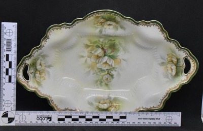 R.S. Prussia 13" x 8.5" bun tray, white flowers, red mark - 5