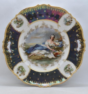 (2) R.S. Prussia Mold 343 cake plates, 10.5"d: Flora figural and Diana the Huntress - 2