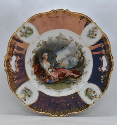 (2) R.S. Prussia Mold 343 cake plates, 10.5"d: Flora figural and Diana the Huntress - 8