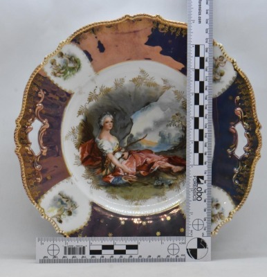 (2) R.S. Prussia Mold 343 cake plates, 10.5"d: Flora figural and Diana the Huntress - 13