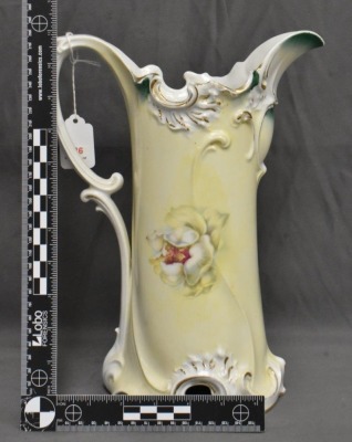 R.S. Prussia Mold 586 12"h tankard, pink poppies, red mark - 4