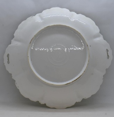 (2) R.S. Prussia pcs: 11.5"d cake plate; 10"d bowl w/ 1 pierced handle - both feature Snowballs on green tones - 5