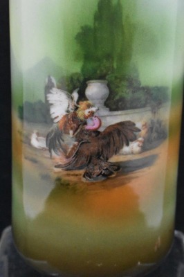 Mrkd. Royal Bayreuth 5.5" vase featuring Cock Fight, blue mark - 2