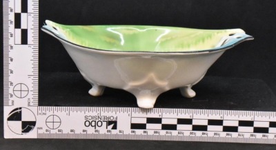 Mrkd. Prov Saxe/ ES Germany 4-ftd. bowl, colorful bird on branch - 3