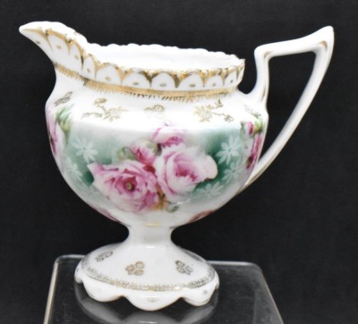 R.S. Prussia Mold 605 creamer and sugar, pink roses, red mark - 2