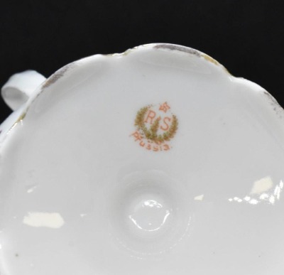 R.S. Prussia Mold 605 creamer and sugar, pink roses, red mark - 9