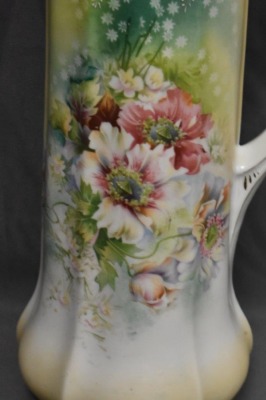 Mrkd. R.S. Germany (Steeple Mark 3) 14"h tankard, mixed flowers, Steeple Mold 7 - 2