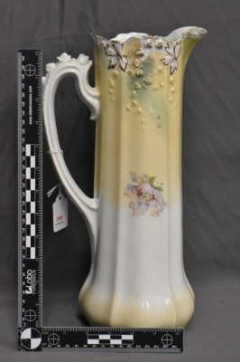 Mrkd. R.S. Germany (Steeple Mark 3) 14"h tankard, mixed flowers, Steeple Mold 7 - 5