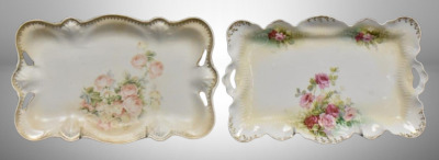 (2) R.S. Prussia dresser trays, 11.5" x 7.5", roses, 1 w/ red mark