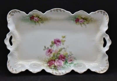 (2) R.S. Prussia dresser trays, 11.5" x 7.5", roses, 1 w/ red mark - 10