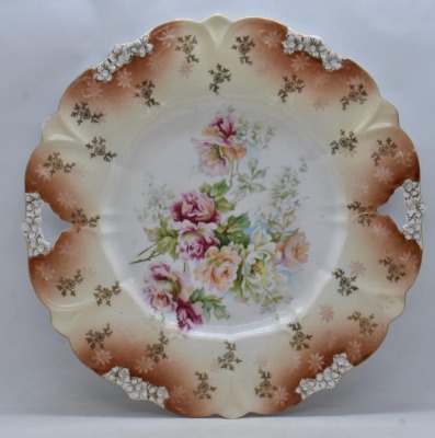 (2) R.S. Prussia 10.75"d cake plates, floral decorations - 2