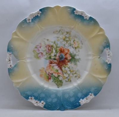 (2) R.S. Prussia 10.75"d cake plates, floral decorations - 7