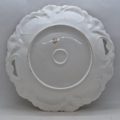 (2) R.S. Prussia Iris Mold 11"d cake plates, Roses on both, red marks - 4