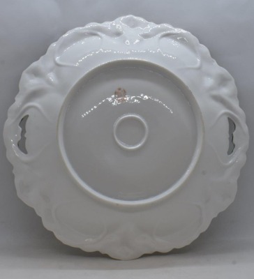 (2) R.S. Prussia Iris Mold 11"d cake plates, Roses on both, red marks - 10