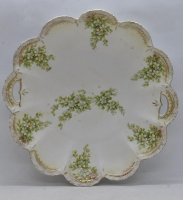 (3) R.S. Prussia Mold 182 10"d cake plates, all have floral designs, red mark - 2