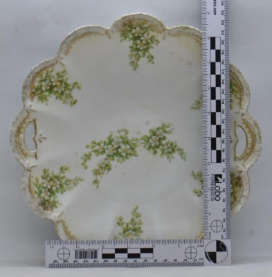 (3) R.S. Prussia Mold 182 10"d cake plates, all have floral designs, red mark - 8