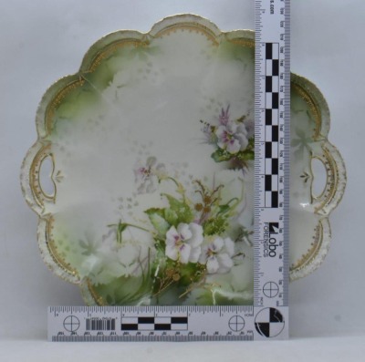 (3) R.S. Prussia Mold 182 10"d cake plates, all have floral designs, red mark - 15