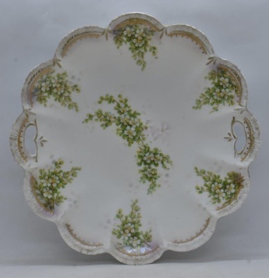 (3) R.S. Prussia Mold 182 10"d cake plates, all have floral designs, red mark - 16