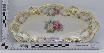 (2) R.S. Prussia celery trays, 12" x 6", floral designs: Mold 207, red mark; Mold 82 - 12