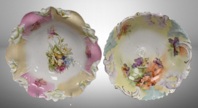 (2) R.S. Prussia 10"d bowls, floral designs and floral border molds