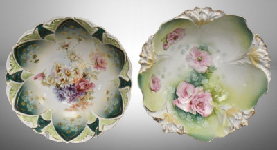 (2) R.S. Prussia 10"d bowls, floral designs