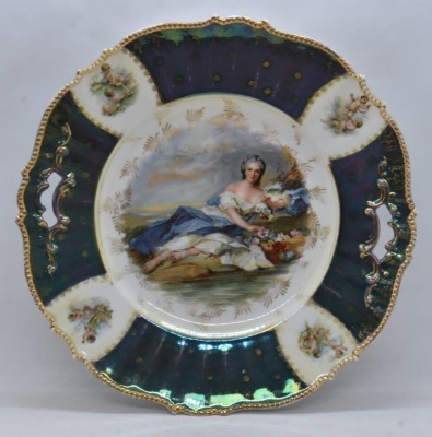 R.S. Prussia Mold 343 10"d cake plate, Flora figural decoration - 3