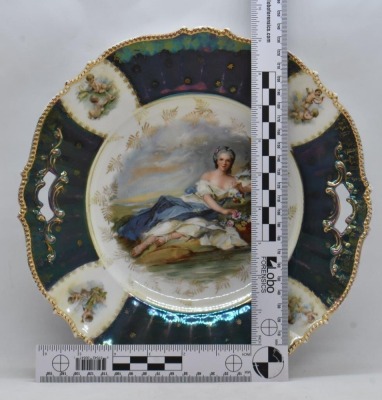 R.S. Prussia Mold 343 10"d cake plate, Flora figural decoration - 7