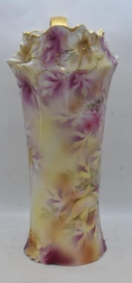 R.S. Prussia Carnation Mold 11" tankard, soft pink and yellow roses, red mark - 5