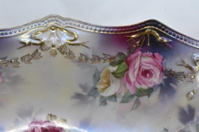 R.S. Prussia Mold 155 bun tray, 13" x 8.5", pink roses, red mark - 8