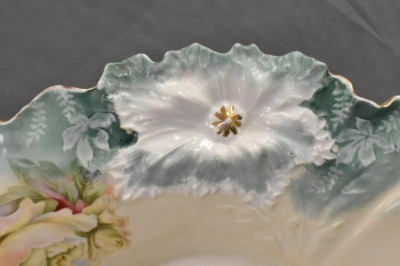 R.S. Prussia Carnation Mold 15"d centerpiece bowl, multi-colored roses - 4