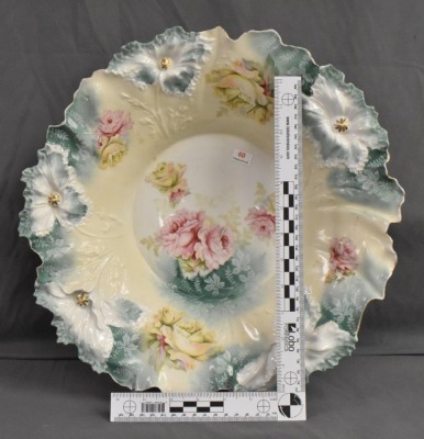 R.S. Prussia Carnation Mold 15"d centerpiece bowl, multi-colored roses - 6