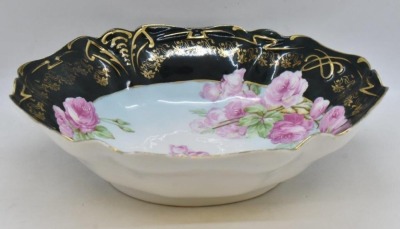 Mrkd. R.S. Germany 9"d bowl, pink roses w/ wide black border - 2