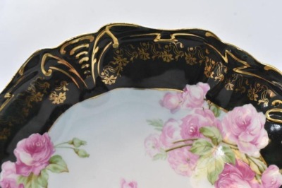 Mrkd. R.S. Germany 9"d bowl, pink roses w/ wide black border - 5