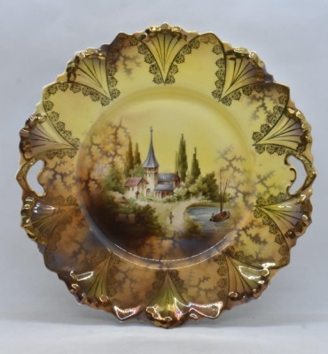 R.S. Prussia Mold 98 10"d cake plate, Castle scene, red mark - 3