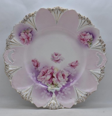 (2) R.S. Prussia 11"d cake plates decorated with florals: Icicle Mold, and Mold 98 - 2