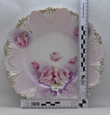 (2) R.S. Prussia 11"d cake plates decorated with florals: Icicle Mold, and Mold 98 - 6