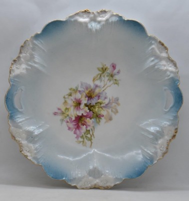 (2) R.S. Prussia 11"d cake plates decorated with florals: Icicle Mold, and Mold 98 - 7