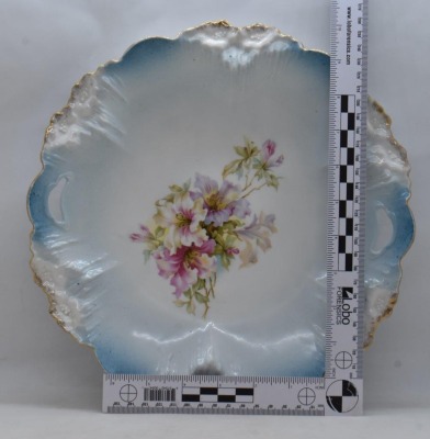 (2) R.S. Prussia 11"d cake plates decorated with florals: Icicle Mold, and Mold 98 - 12