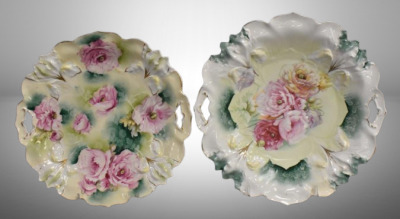 (2) R.S. Prussia Lily Mold cake plates, floral designs