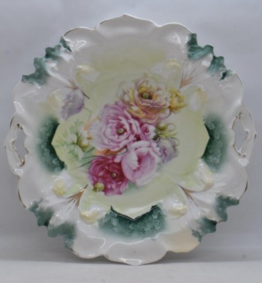 (2) R.S. Prussia Lily Mold cake plates, floral designs - 9