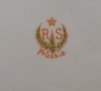 (3) R.S. Prussia Mold 90 9"d plates, fruit and floral designs, red marks - 12