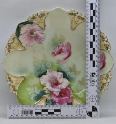 (3) R.S. Prussia Mold 90 9"d plates, fruit and floral designs, red marks - 23