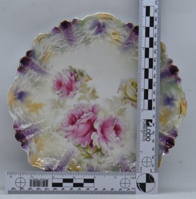 (2) R.S. Prussia Mold 259 8.5"d plates, roses adorn both, red marks - 8