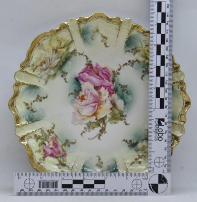 (2) R.S. Prussia Mold 259 8.5"d plates, roses adorn both, red marks - 14