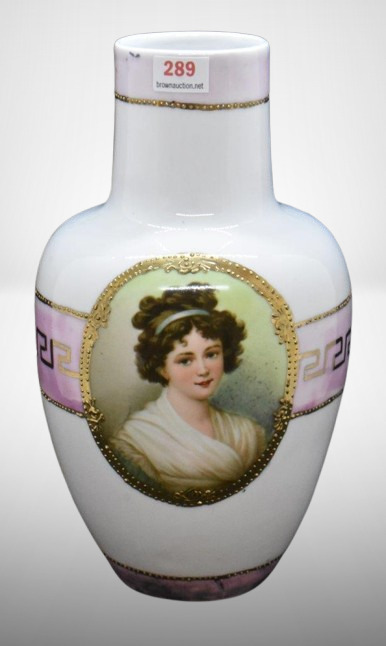 Mrkd. Royal Vienna/ Germany 8.5"h vase, LeBrun I portrait