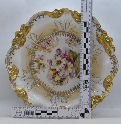 (2) R.S. Prussia 10"d bowls, Steeple Mold 2, floral decorations, circle mold marks - 15