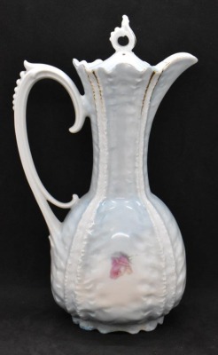 R.S. Prussia Mold 536 9"h chocolate pot, pink roses/ snowballs - 3