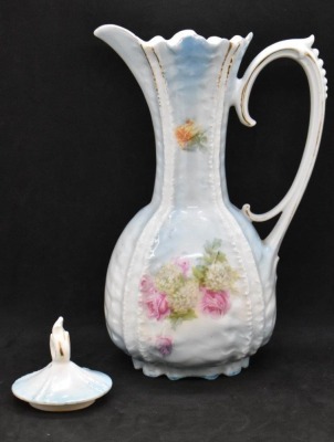 R.S. Prussia Mold 536 9"h chocolate pot, pink roses/ snowballs - 5