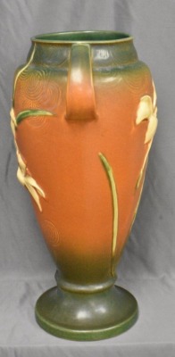 Roseville Zephyr Lily 141-15" vase, green/ brown - 2